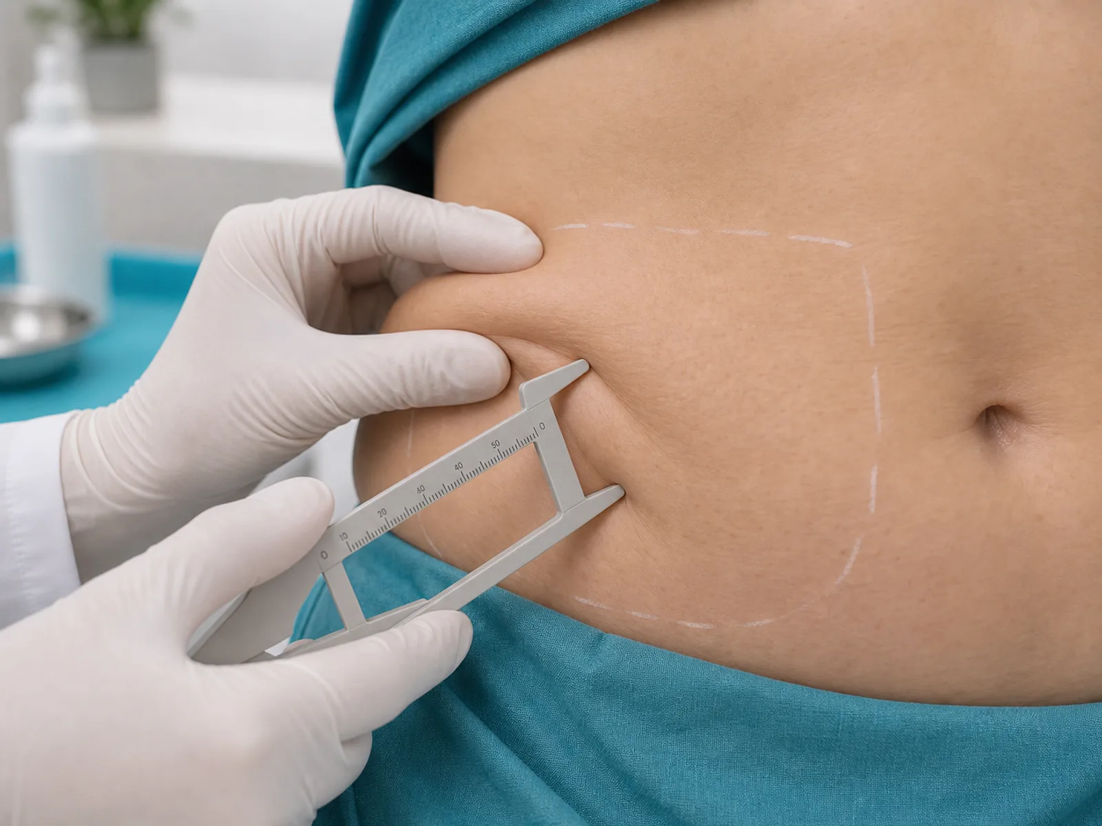 Skinfold measurement on the flank for localized fat assessment