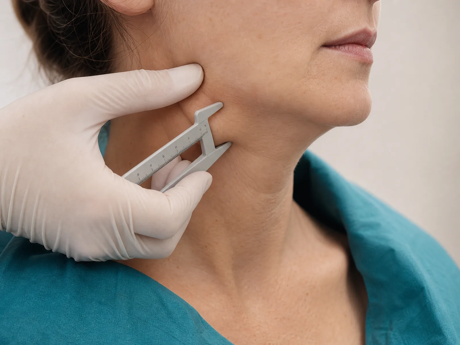 Skin laxity assessment along the jawline with a medical caliper