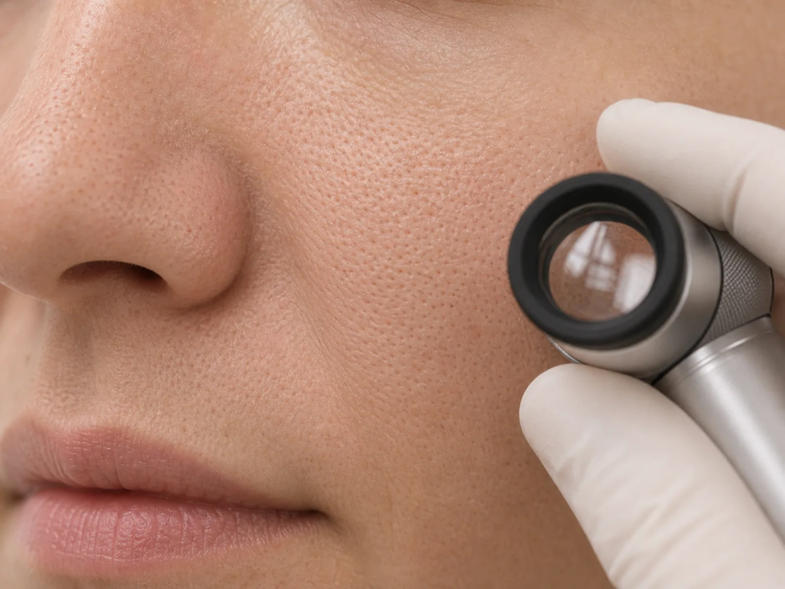 Evaluarea porilor dilatati si a texturii neuniforme cu lentila dermatologica
