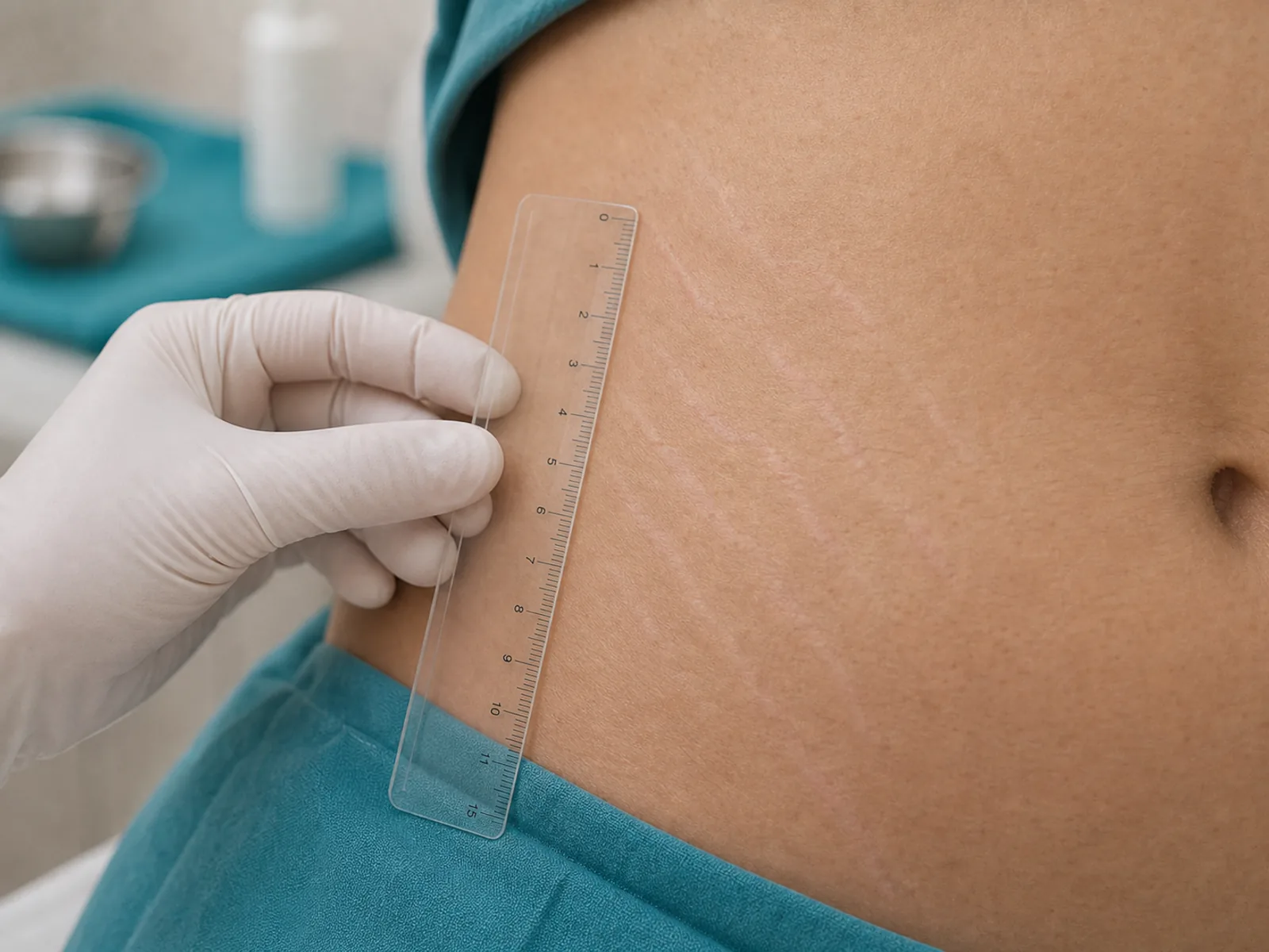 Masurarea vergeturilor pe pielea abdominala cu rigla transparenta