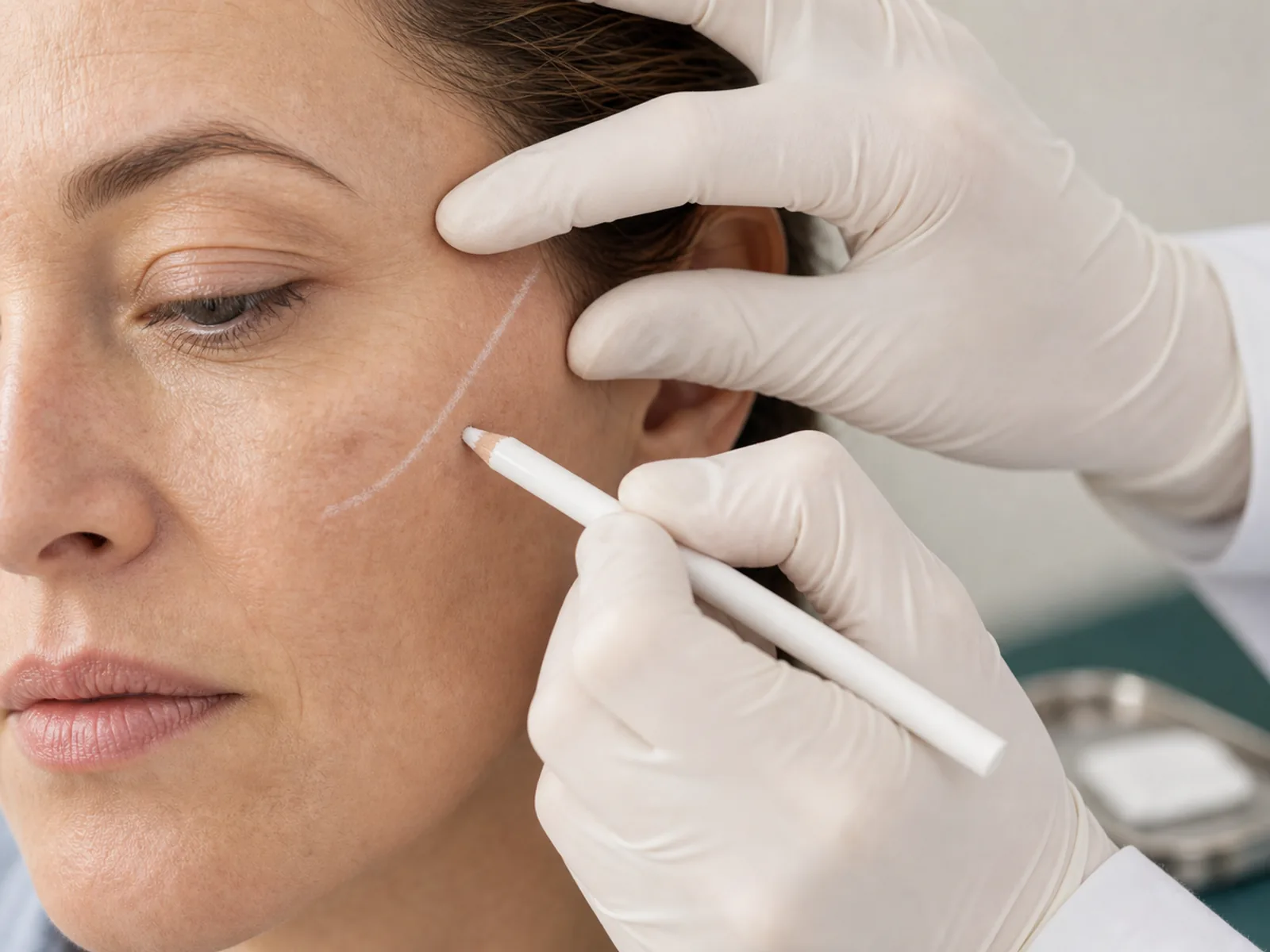 Fine cheekbone and periocular marking for facial contour assessment