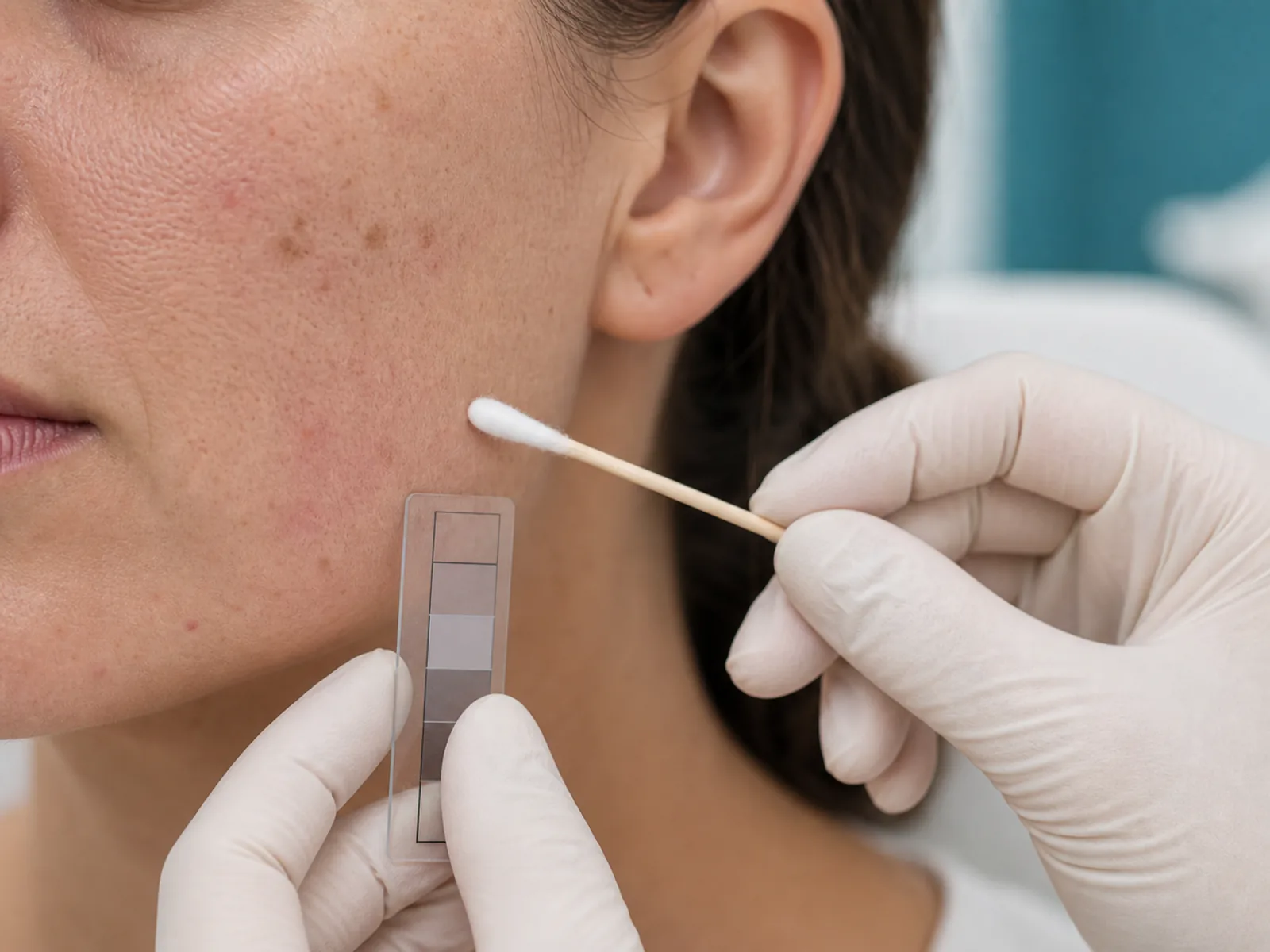 Dermato-aesthetic assessment of redness, pores and pigment spots with a calibration tool