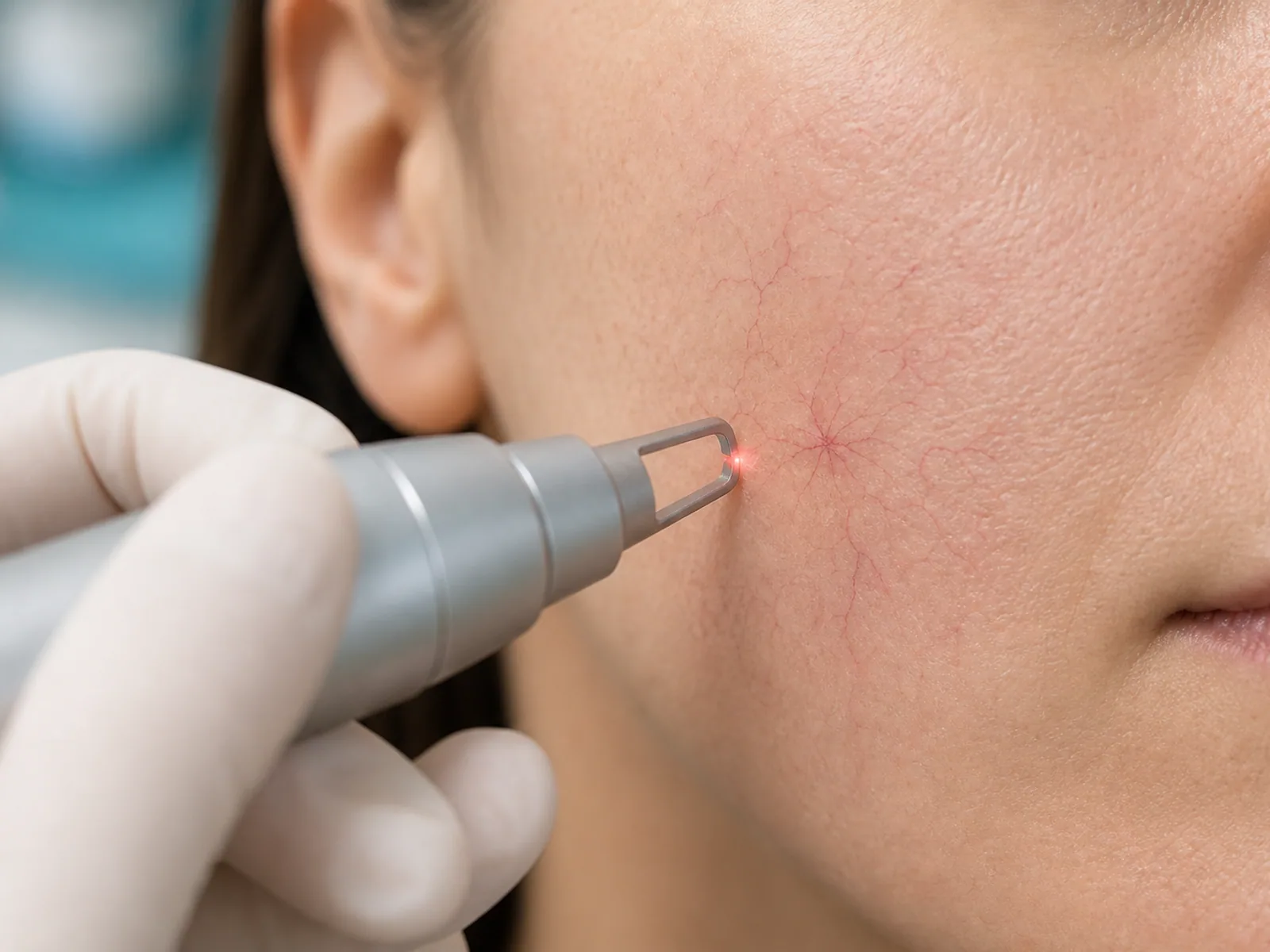 Vascular laser applied to telangiectasia and fine facial vessels