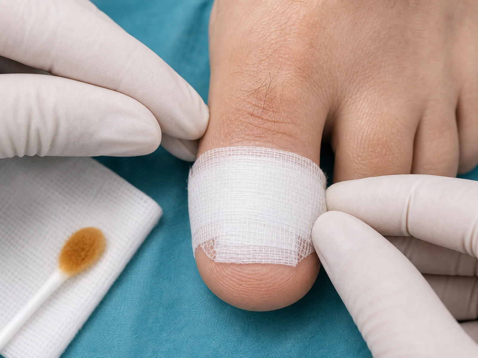 Sterile dressing applied after preparation for total nail avulsion