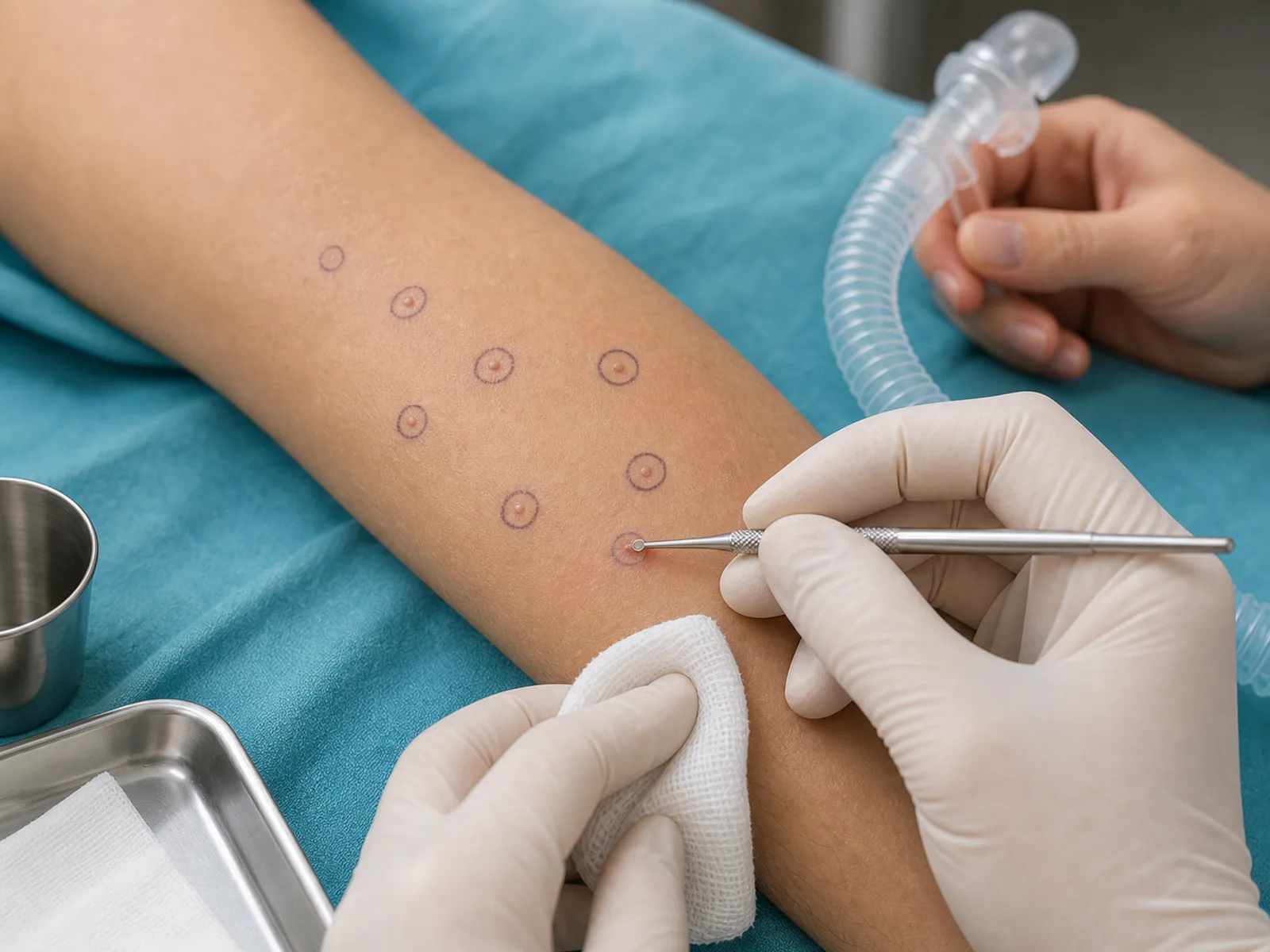 Chiuretare leziuni multiple cu Entonox Chiuretare de leziuni multiple cu suport Entonox reprezentat prin tubulatura medicala
