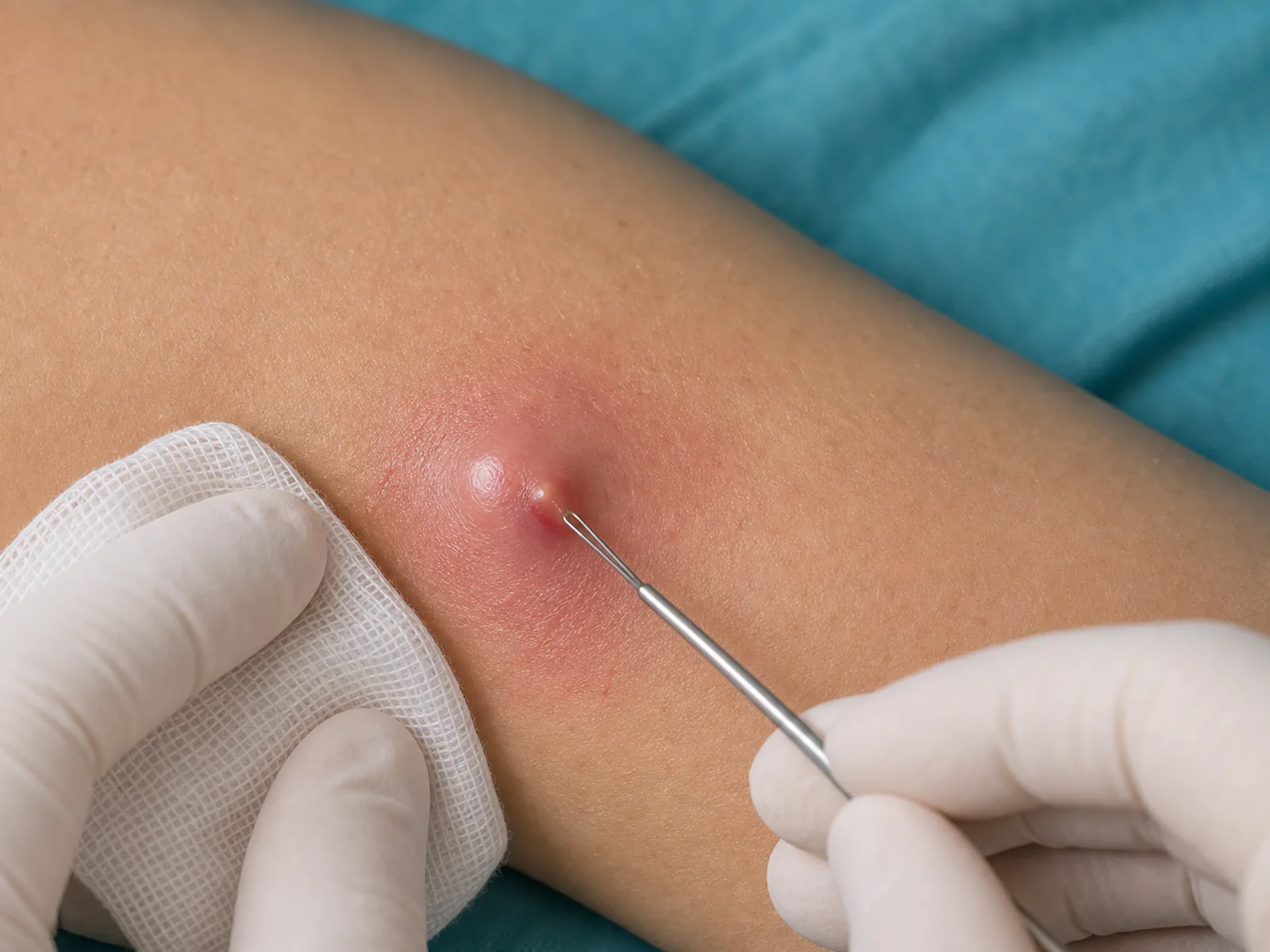 Drenaj dermatologic controlat al unui chist inflamat sau furuncul