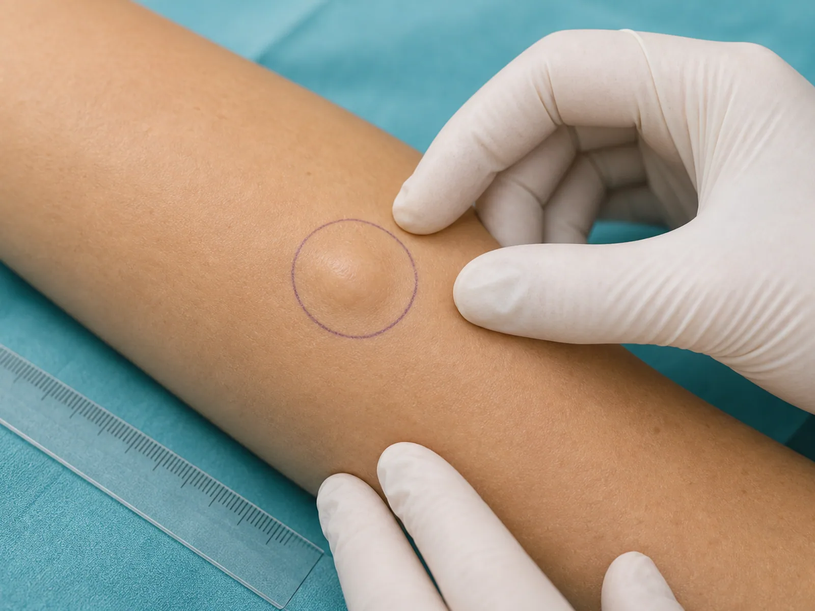 Small subcutaneous lipoma marked for dermatologic excision