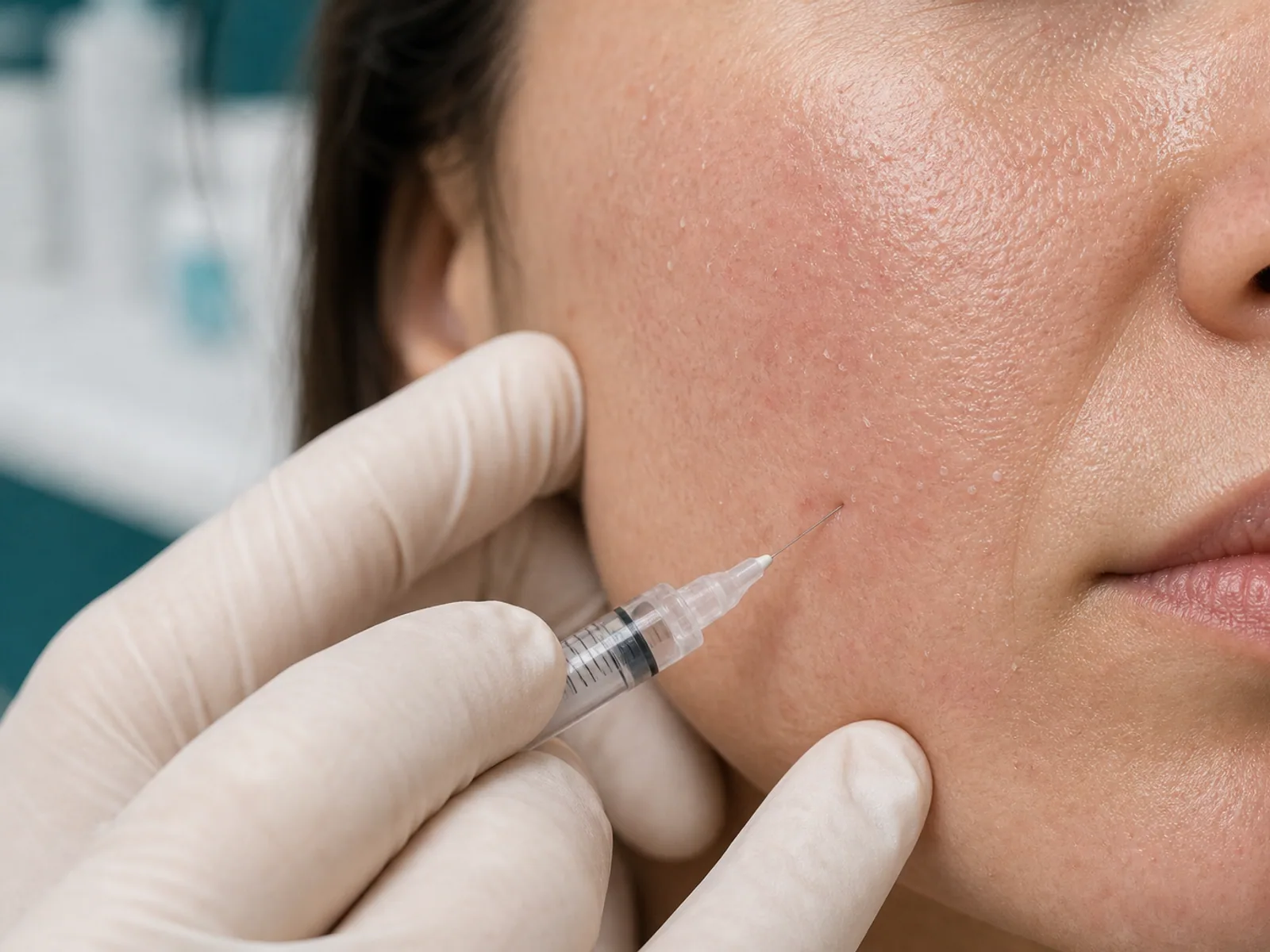 Mezobotox aplicat superficial pe piele seboreica cu roseata