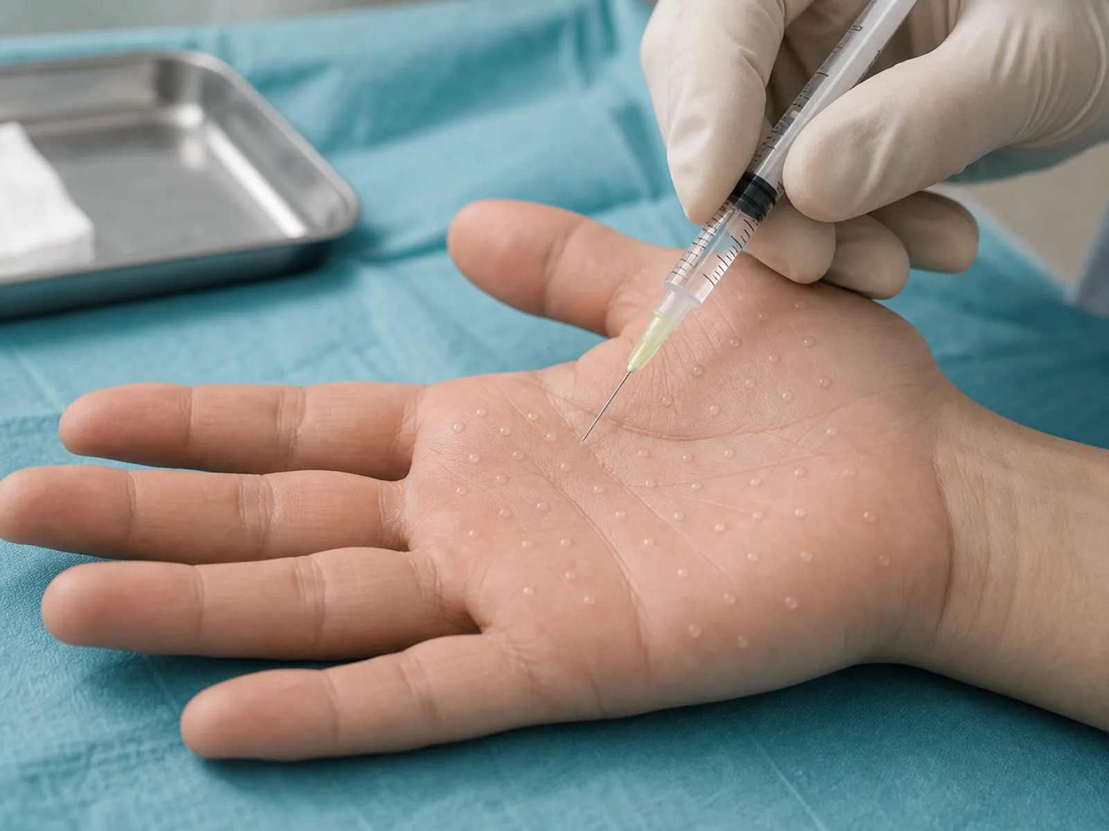 Tratament injectabil pentru hiperhidroza palmara pe puncte marcate