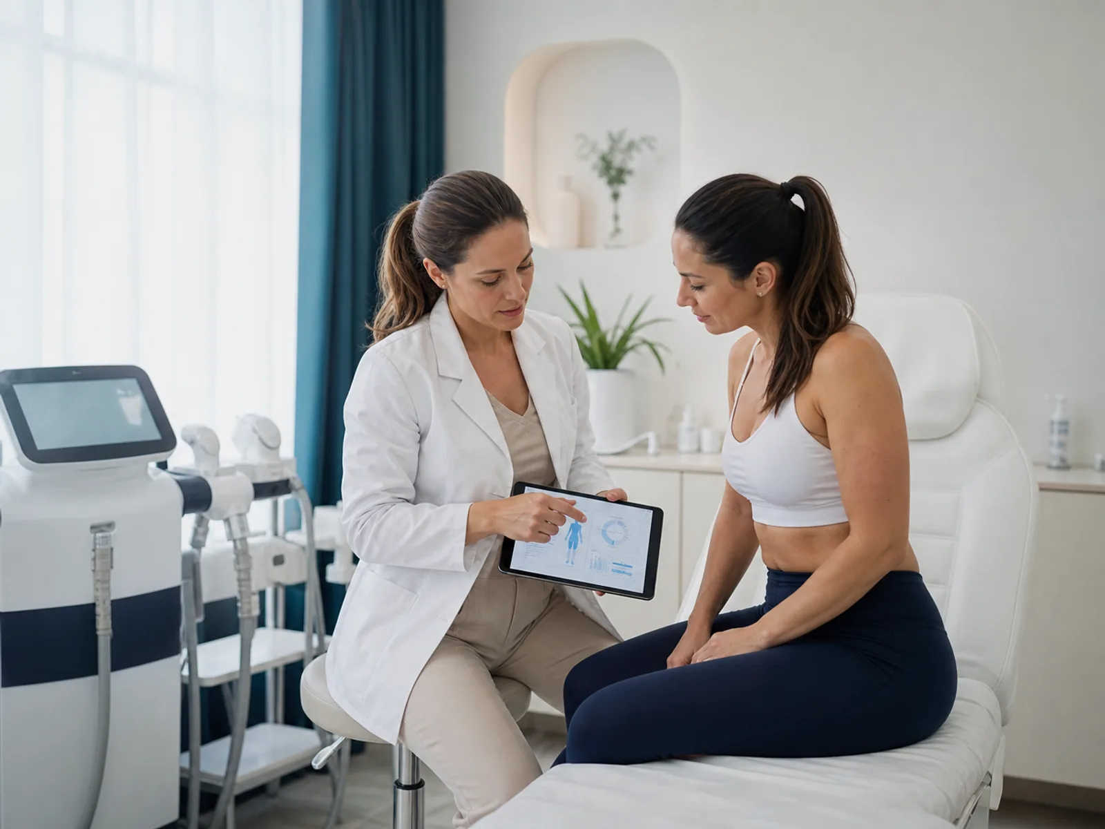 Body Reset Premium body assessment Aesthetic clinician discussing a non-invasive body contouring plan with a patient