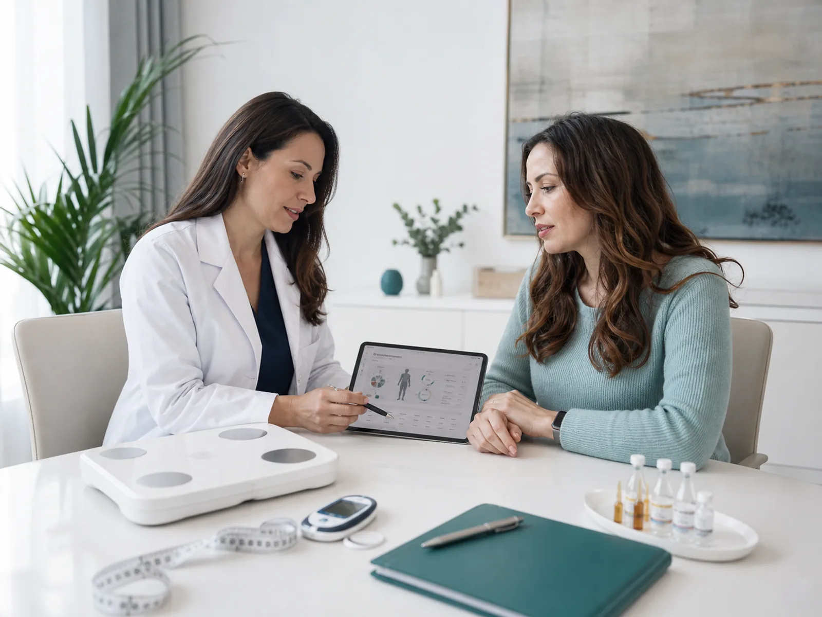 Integrated Metabolic and Aesthetic Reset 90 Days plan Doctor and patient discussing an integrated plan for metabolic balance and skin quality